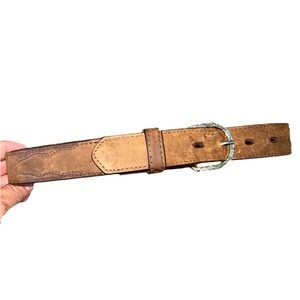 3D Leather Western Belt - Brown With Stitched Leather‎ Details- Size 28 Vintage